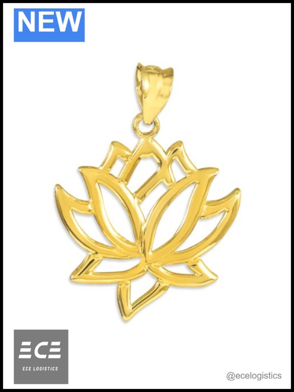 10K Yellow Gold Lotus Flower Pendant Charm